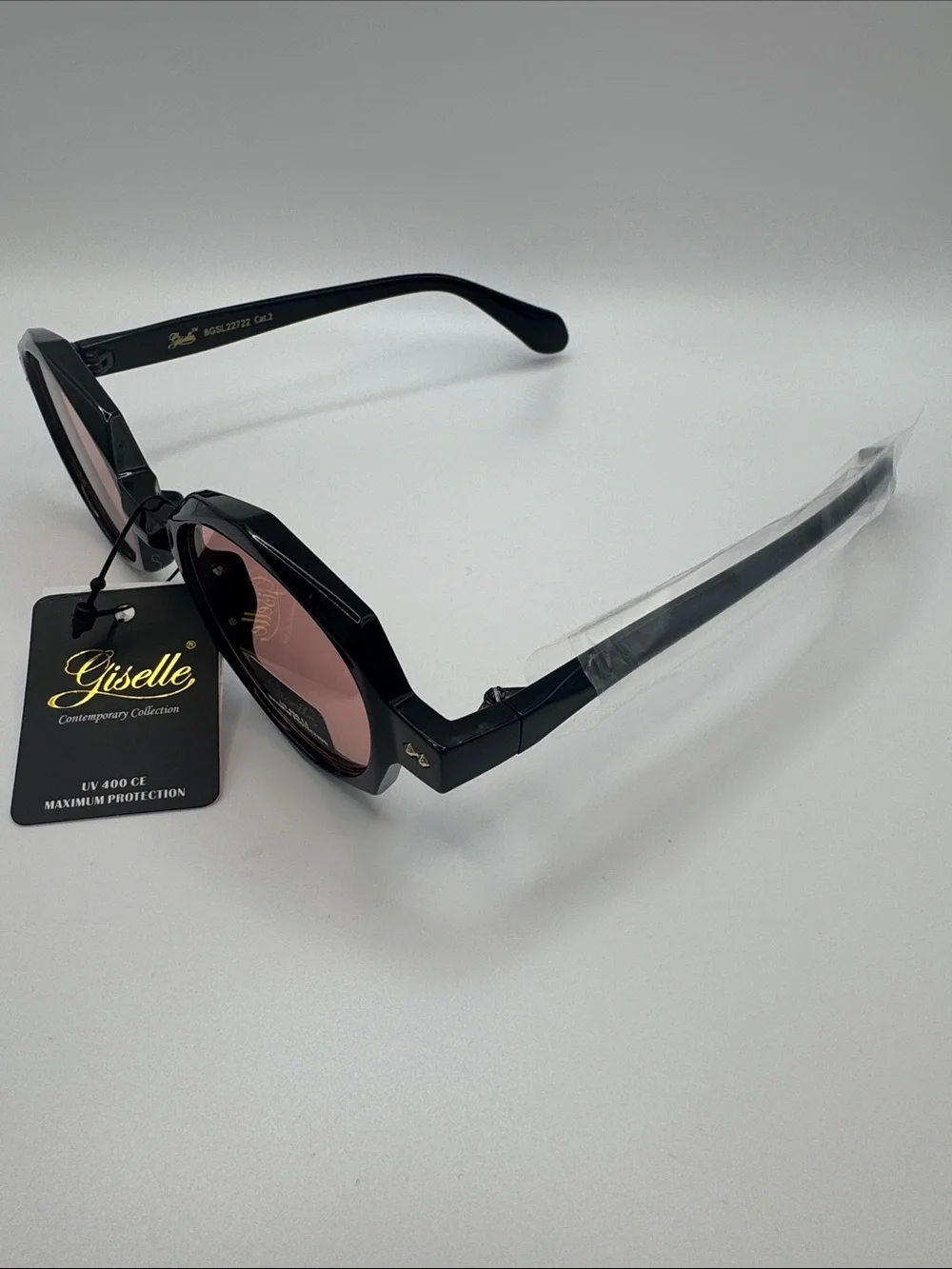Black Frame Sunglasses with Pink Lenses -